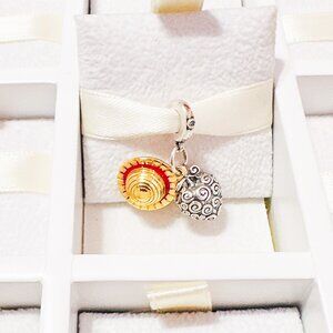 925 Sterling Silver One Piece Luffy Hat And Burning Fruit Dangle Charm